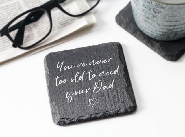 welsh slate square coaster laser engraved with welsh phrase diolch dad